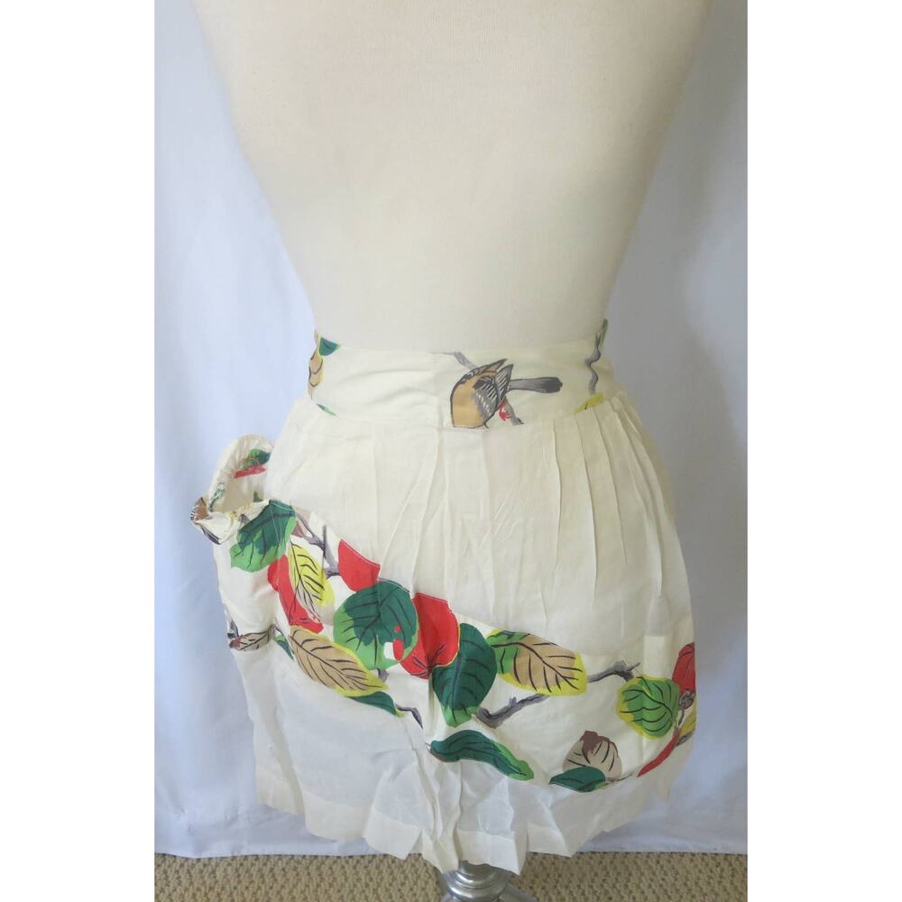 VINTAGE 1950/1960 Half Apron Handmade Pocket Beige with Leaves Tomatoes